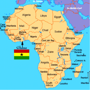 Ghana on a map of Africa